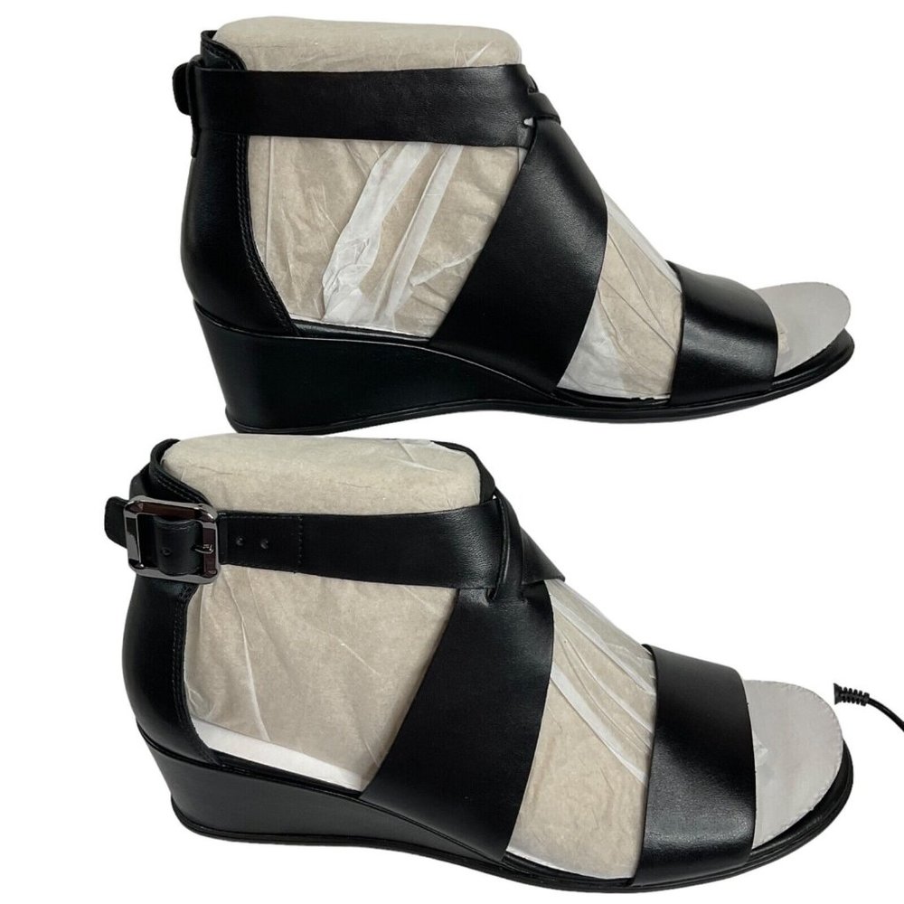 Ecco Shoes Women Sandals Sz 9-9.5 EU 40 Shape 35 Wedge Black Leather $150 Nib